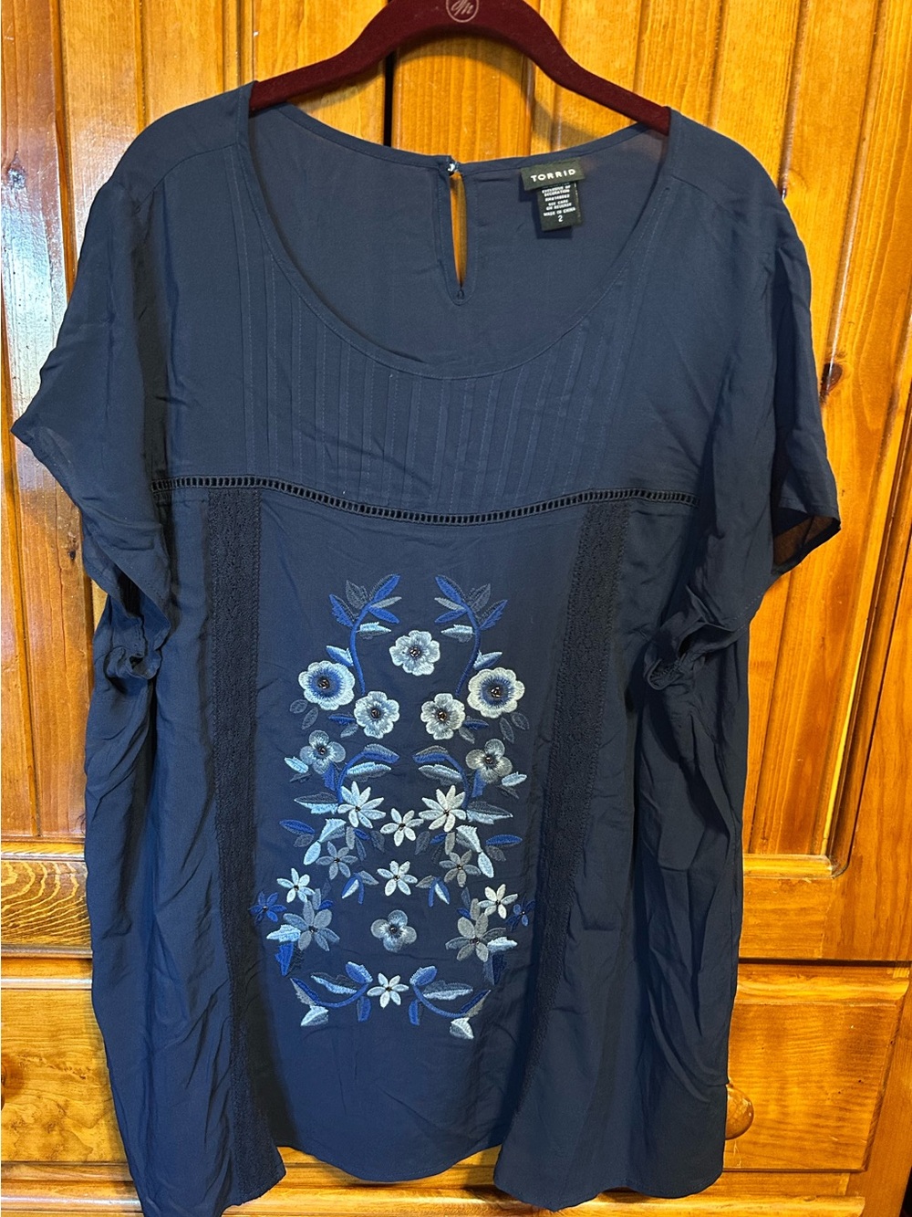 torrid navy embroidered floral short sleeve blouse
